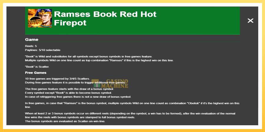 Ramses Book Red Hot Firepot: ပိုက်ဆံအတွက်ကစား, ပုံ 1