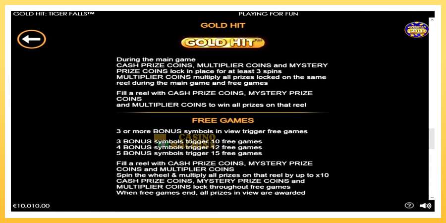 Gold Hit: Tiger Falls: ပိုက်ဆံအတွက်ကစား, ပုံ 6