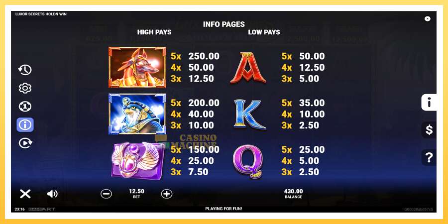 Luxor Secrets Holdn Win: ပိုက်ဆံအတွက်ကစား, ပုံ 6