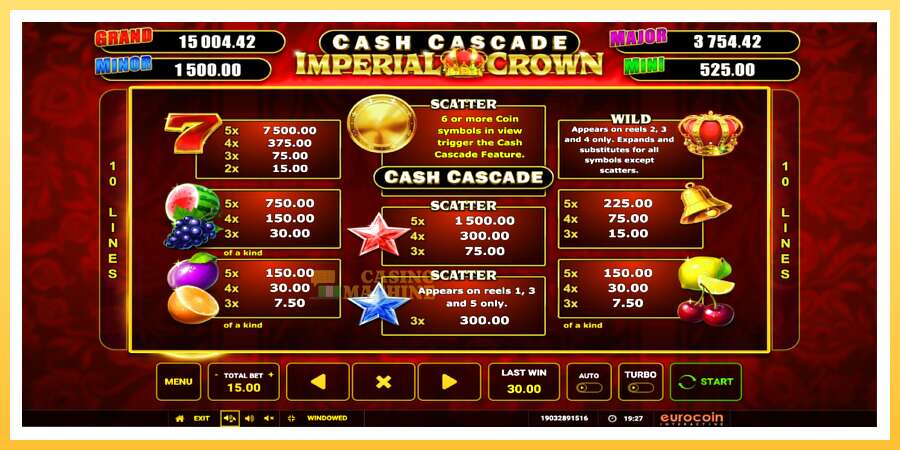 Cash Cascade Imperial Crown: ပိုက်ဆံအတွက်ကစား, ပုံ 5