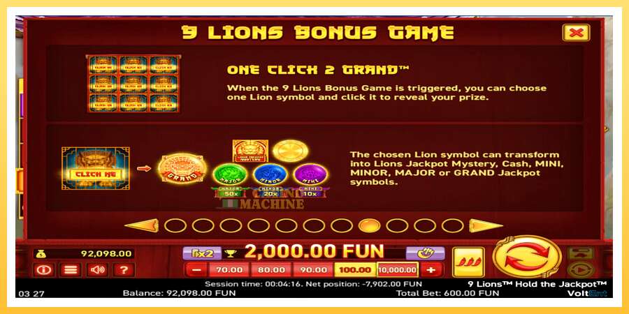 9 Lions: Hold The Jackpot: ပိုက်ဆံအတွက်ကစား, ပုံ 3