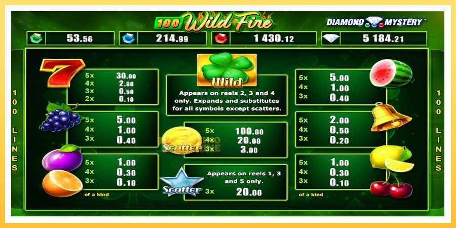 Diamond Mystery 100 Wild Fire: ပိုက်ဆံအတွက်ကစား, ပုံ 4